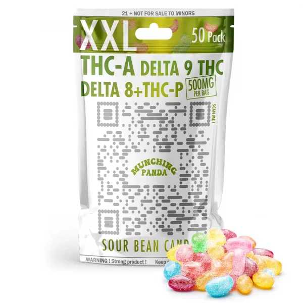 Munching Panda 500 mg delta 9 thc + thc-p + thc-a sour beans 50 pack