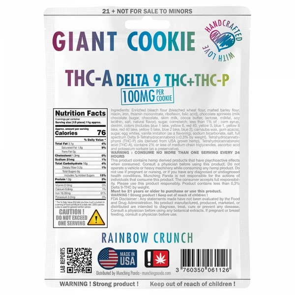 Munching Panda 100mg delta 9 thc + thc-p + thc-a rainbow crunch cookie bag